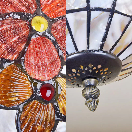 Scalloped Shade Semi Flush Stained Glass Ceiling Light Retro Style 12’/16’/20.5’ W