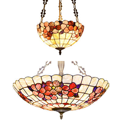 Scalloped Shade Semi Flush Stained Glass Ceiling Light Retro Style 12’/16’/20.5’ W