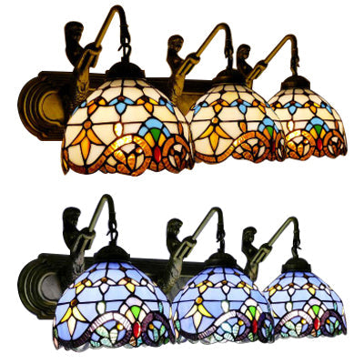 Tiffany Dome Wall Mount Light - 3-Head Sconce With Mermaid Backplate