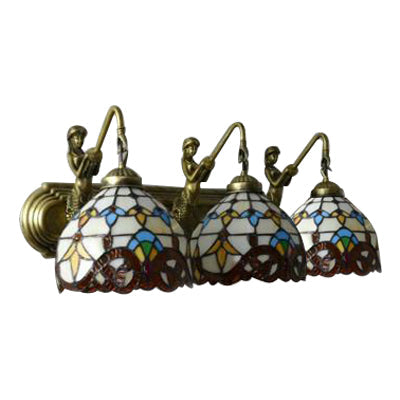 Tiffany Dome Wall Mount Light - 3-Head Sconce With Mermaid Backplate