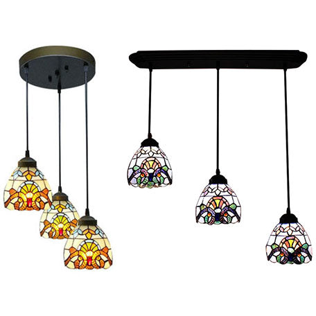 Victorian Stained Glass Hanging Pendant With Domed Design - White 3 Lights Ideal For Dining Room