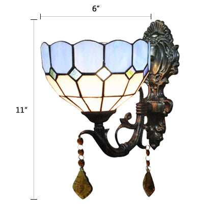 Baroque Style Blue Glass Bowl Wall Sconce Indoor Corridor Lighting