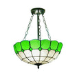 Vintage Stained Glass Ceiling Fixture - Semi Flush Mount With 2/3 Lights In Green For Living Room /