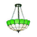 Vintage Stained Glass Ceiling Fixture - Semi Flush Mount With 2/3 Lights In Green For Living Room /