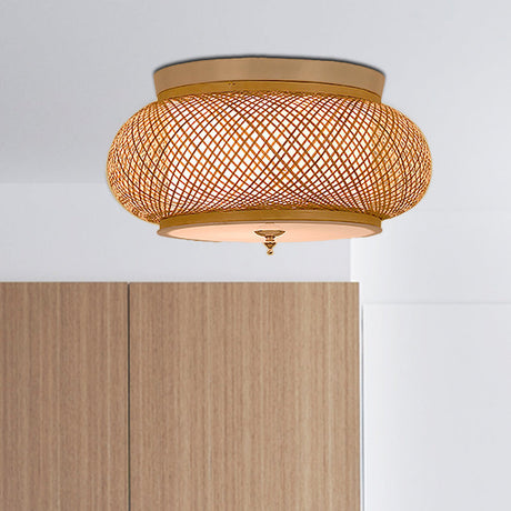 Hand-Knitted Lantern Design Asian Style Bamboo Pendant Light - 3-Light Yellow Ceiling Fixture