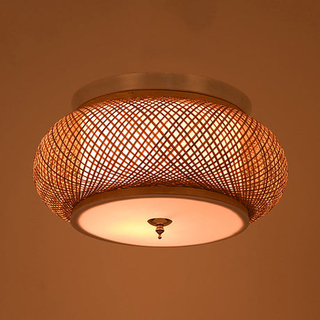 Hand-Knitted Lantern Design Asian Style Bamboo Pendant Light - 3-Light Yellow Ceiling Fixture