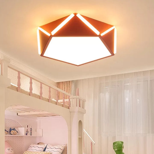 Diamond Acrylic Led Ceiling Lamp - Cafe Pentagon Macaron Style Pink / 16 White