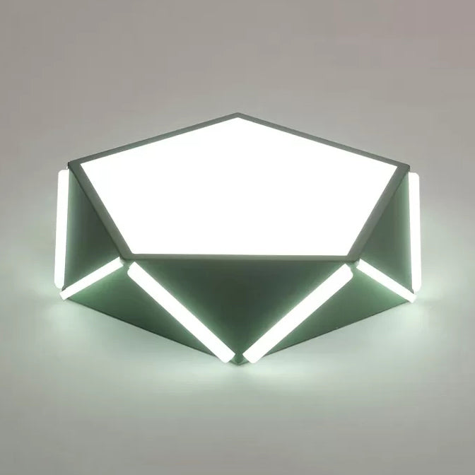 Diamond Acrylic Led Ceiling Lamp - Cafe Pentagon Macaron Style Green / 16’ White