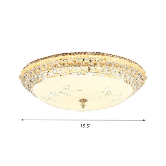 Modern Led Gold Flush Mount Ceiling Light With Crystal Accents Dome White Glass 12/16/19.5 W