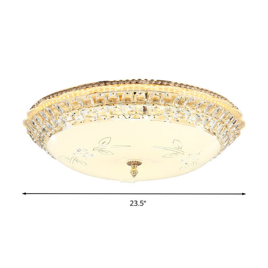 Modern Led Gold Flush Mount Ceiling Light With Crystal Accents Dome White Glass 12/16/19.5 W