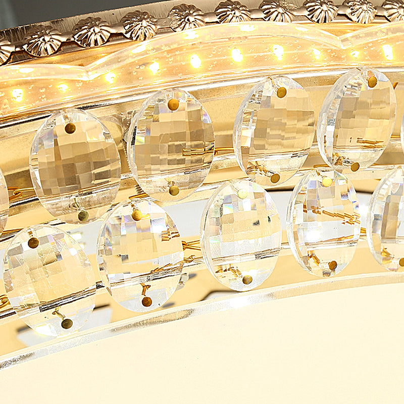 Modern Led Gold Flush Mount Ceiling Light With Crystal Accents Dome White Glass 12/16/19.5 W