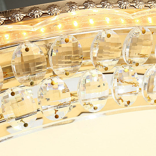Modern Led Gold Flush Mount Ceiling Light With Crystal Accents Dome White Glass 12’/16’/19.5’ W