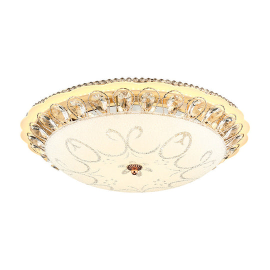 Modern White Glass Bowl Ceiling Lamp With Led Lighting And K9 Crystal Accent - 12/16/19.5 Wide