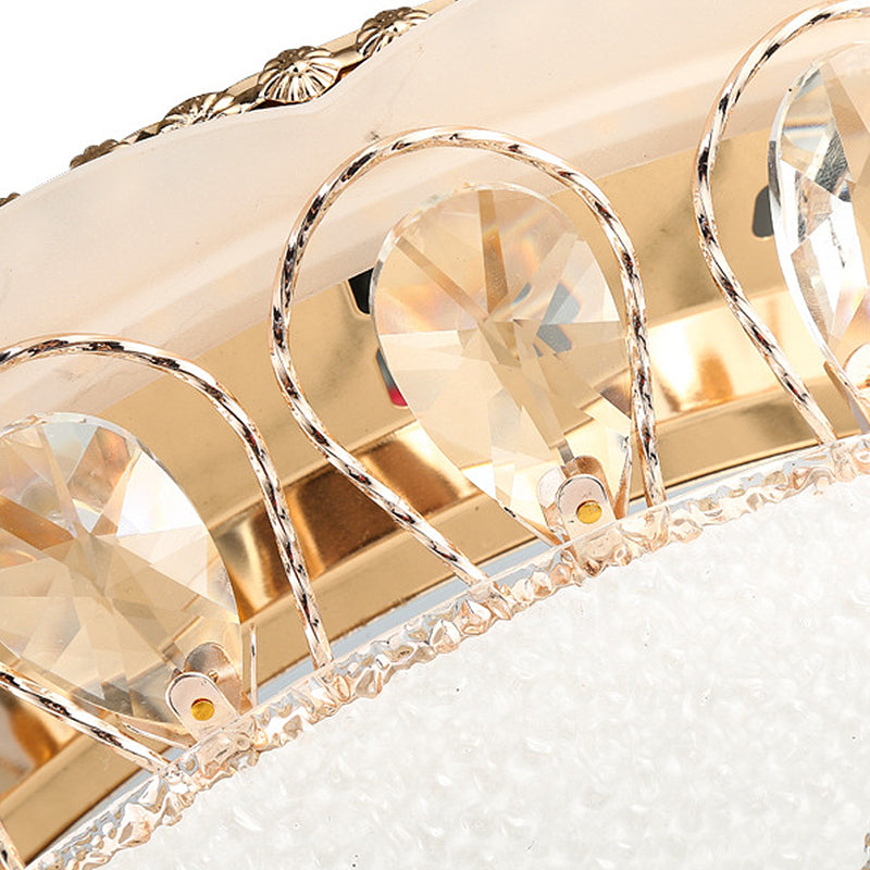 Modern White Glass Bowl Ceiling Lamp With Led Lighting And K9 Crystal Accent - 12/16/19.5 Wide