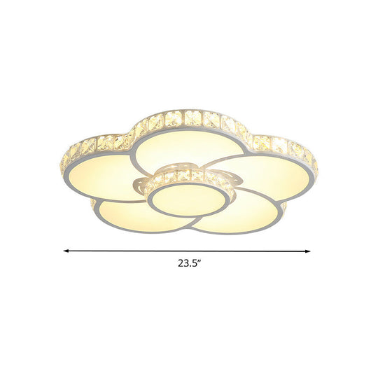 Bloom Flush Mount Led Ceiling Light Fixture With Inlaid Crystal - White Acrylic Warm/White