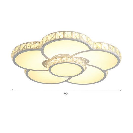 Bloom Flush Mount Led Ceiling Light Fixture With Inlaid Crystal - White Acrylic Warm/White