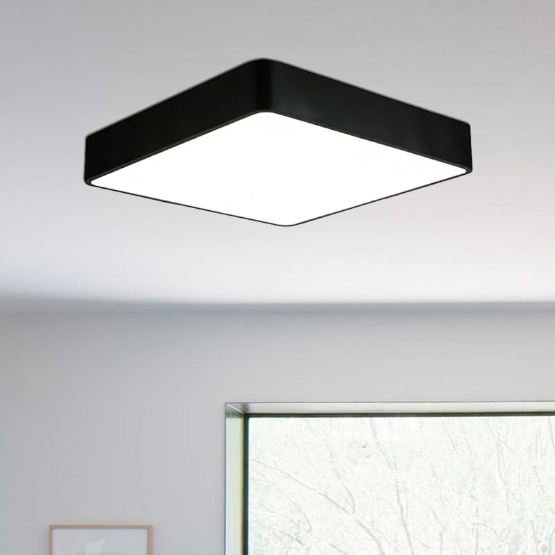 Modern Led Metal Flush Mount Light Fixture - White/Black Square 14’/18’/23.5’ Wide Living Room