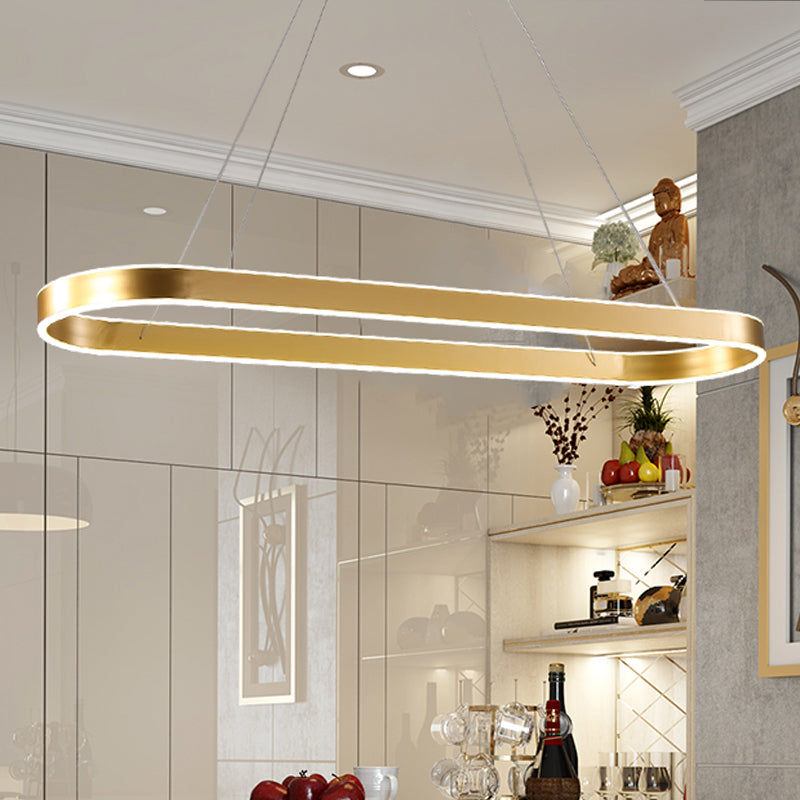 Gold/White Oval Suspension Pendant Led Ceiling Light - 31.5’’/39’’/47’’ Wide Minimalist