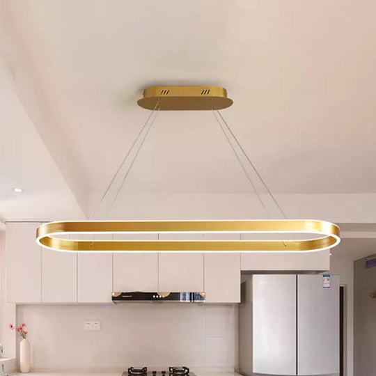 Minimalist Oval Led Ceiling Light In Gold/White - 31.5/39/47 Width Warm/White For Island