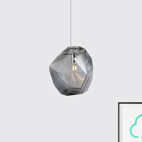 Contemporary Glass Pendant Light - Faceted Grey/Orange/Purple 1-Light Led Hanging Lamp For Dining