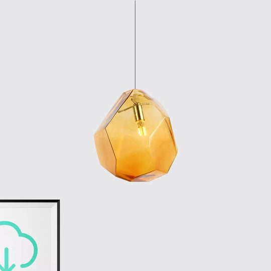 Contemporary Glass Pendant Light - Faceted Grey/Orange/Purple 1-Light Led Hanging Lamp For Dining