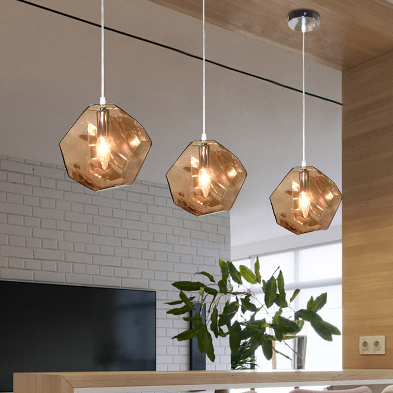 Contemporary 1-Light Glass Pendant Lighting: Faceted Grey/Orange/Purple Led Hanging Lamp Fixture For