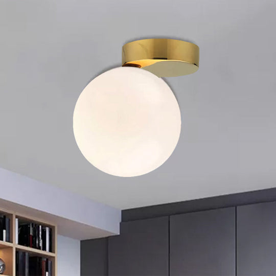 Contemporary Gold Finish Milk Glass Flush Mount Lighting - 6’/8’ W 1 Head Ceiling Light