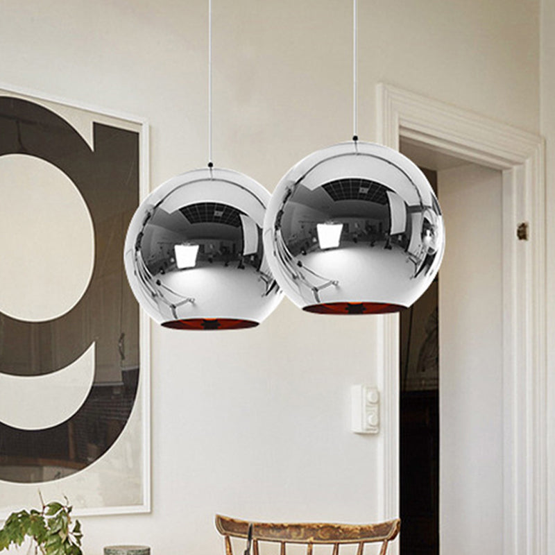 Contemporary Glass Mirror Ball Pendant Lighting - 1 Light Chrome/Gold/Rose Gold 6’/8’/10’W