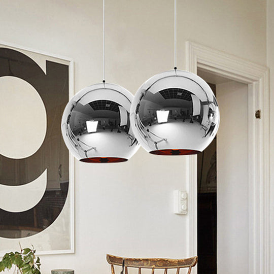 Contemporary Glass Mirror Ball Pendant Lighting - 1 Light Chrome/Gold/Rose Gold 6’/8’/10’W