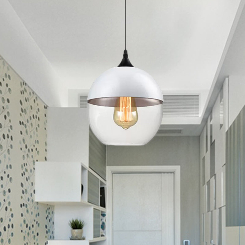 Modern 1-Light Glass Suspension Pendant In White/Black - 5/7/8 Wide Drum/Cylinder/Jar Clear/Yellow