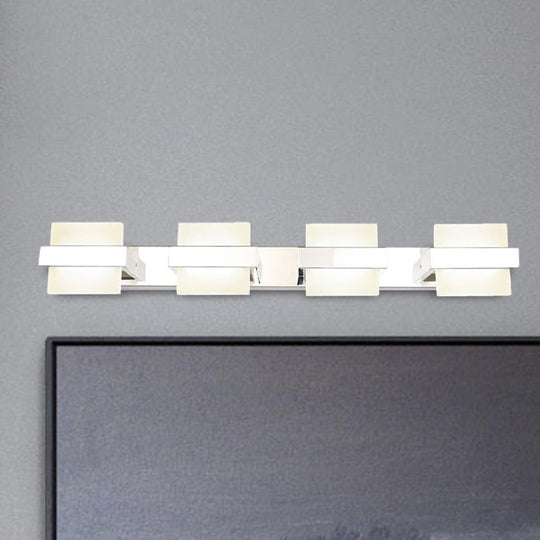 White Acrylic Led Vanity Wall Light: Simple Square Fixture 3/4 Lights Bathroom Mirror Lamp