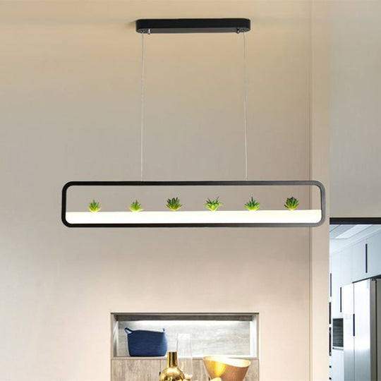 Modern Led Metal Rectangular Chandelier 27.5 Wide Ceiling Hung Light In White/Black With Artificial