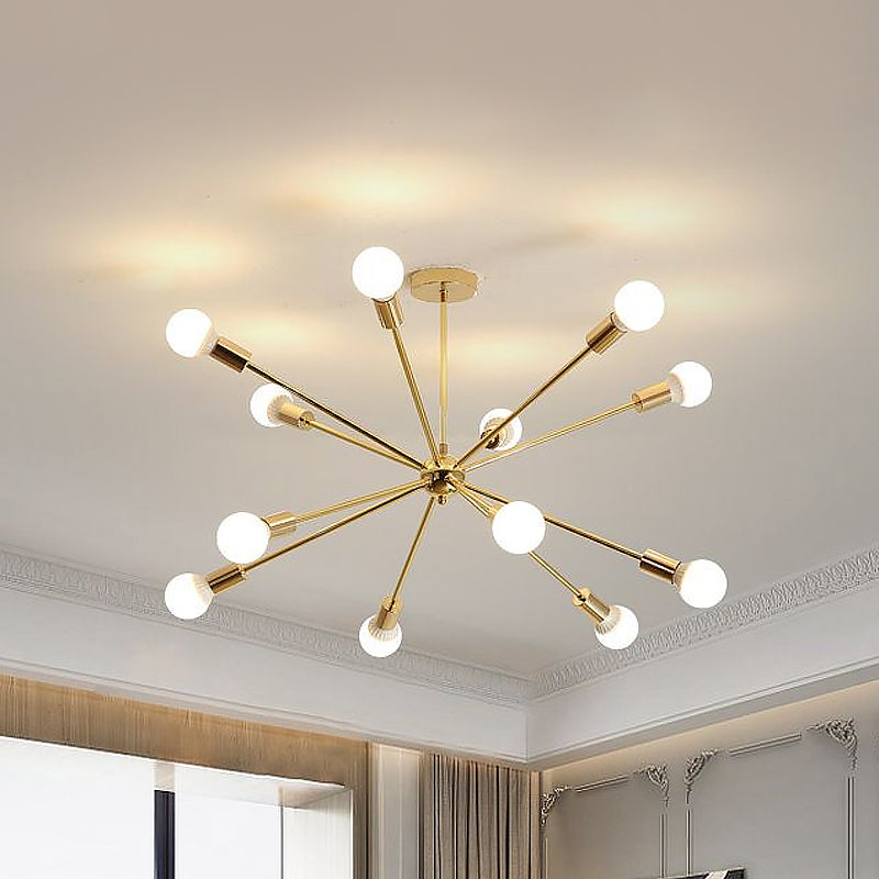 Modernist Metal Starburst Chandelier Light - 26’’/38.5’’ Wide Gold 6/10/12 Lights Hanging