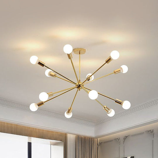 Modernist Metal Starburst Chandelier Light - 26’’/38.5’’ Wide Gold 6/10/12 Lights Hanging