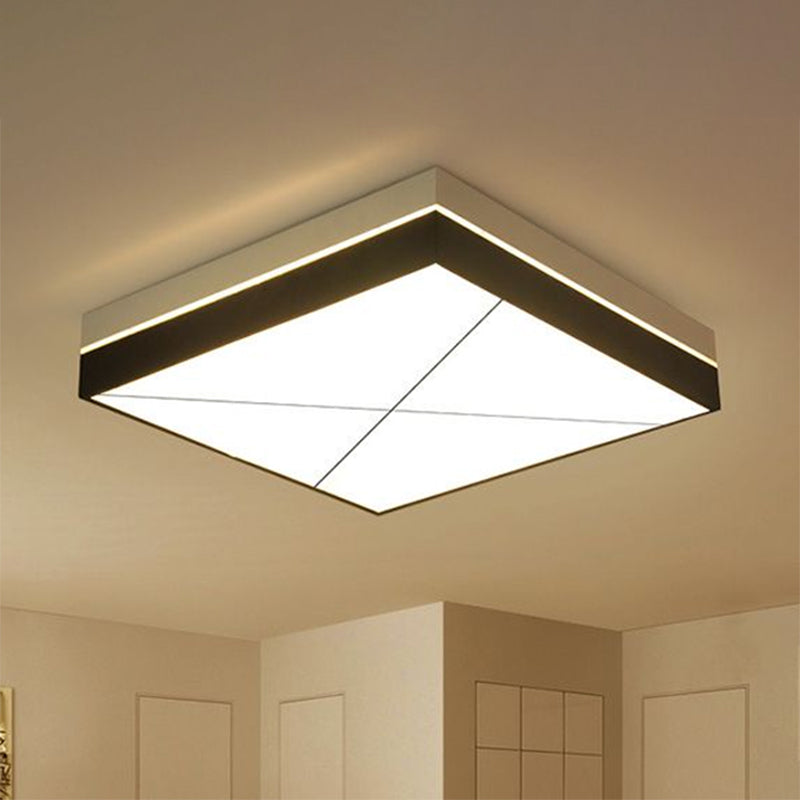 Modern White Square Flush Ceiling Light With Acrylic And Metal Frame - Led Bedroom Lighting In