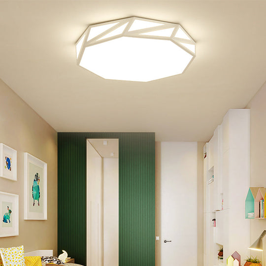 Modern Faceted Ceiling Flush Mount Led Fixture - White/3 Color Light Wooden Bedroom Design 16/19.5 W
