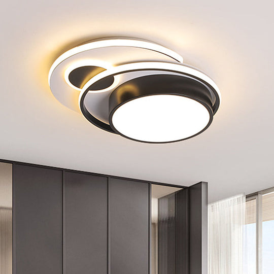 Modern Led Black Metallic Drum Flush Mount Ceiling Lighting For Bedroom - 16/19.5 Wide / 16