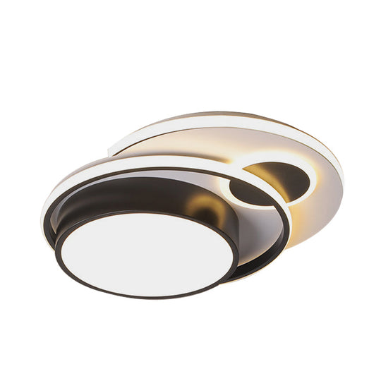 Modern Led Black Metallic Drum Flush Mount Ceiling Lighting For Bedroom - 16’/19.5’ Wide