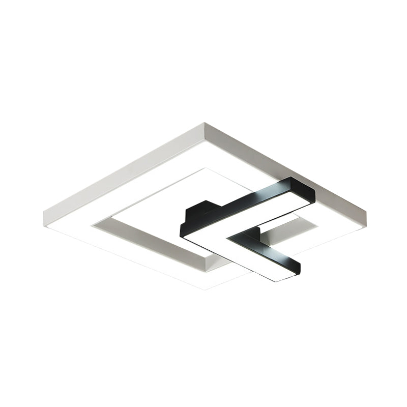 Iron Squared Led Ceiling Flush Mount With Black And White Clock Design White/Warm Light - 16.5/20.5