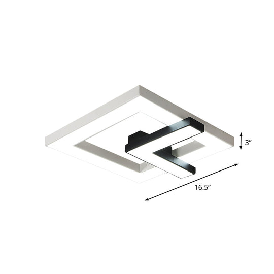 Iron Squared Led Ceiling Flush Mount With Black And White Clock Design White/Warm Light -