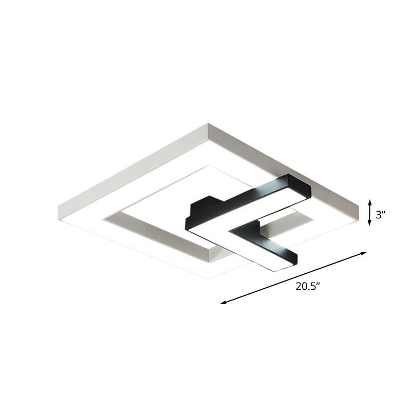 Iron Squared Led Ceiling Flush Mount With Black And White Clock Design White/Warm Light - 16.5/20.5