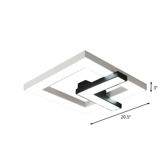 Iron Squared Led Ceiling Flush Mount With Black And White Clock Design White/Warm Light - 16.5/20.5