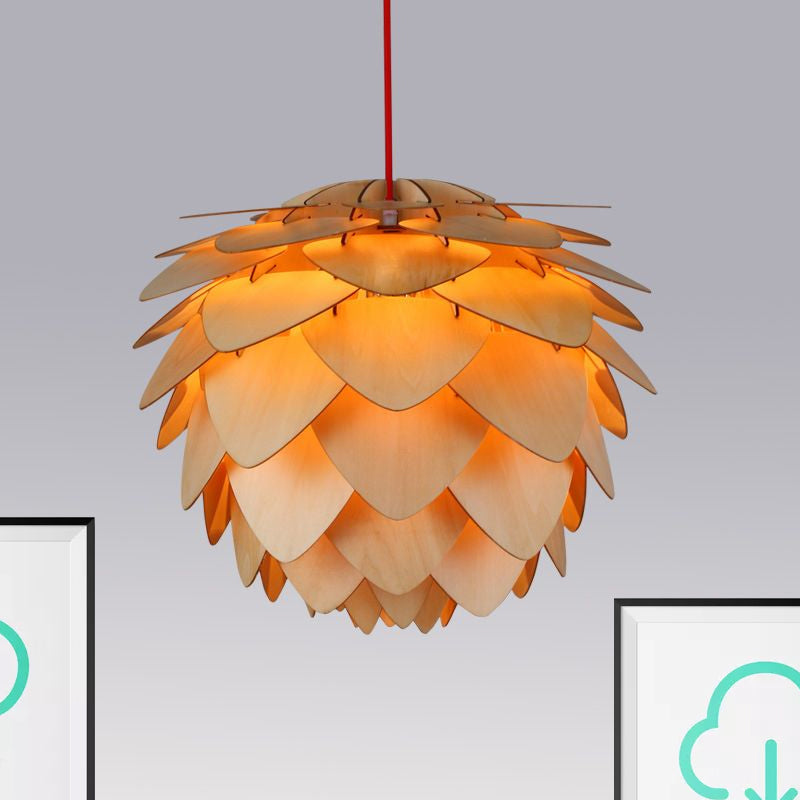 Pine Cone Pendant Lamp - Country Style Wood Suspension Light For Dining Table (12’/18’)