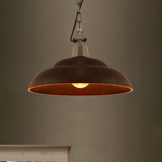 Vintage Style Metallic Hanging Lamp With Chain - Black/Green Bowl Indoor Pendant Light