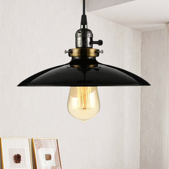 Industrial Style Saucer Metal Pendant Ceiling Light In Black/White For Living Room