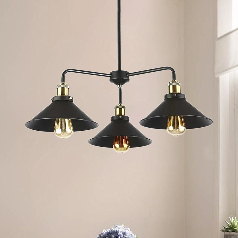 Industrial Style Black Metallic Hanging Light With Conical Chandelier Design - Perfect For Dining