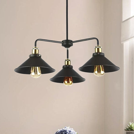 Industrial Style Black Metallic Hanging Light With Conical Chandelier Design - Perfect For Dining