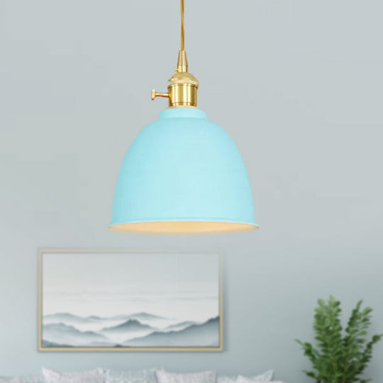 Industrial Style Hanging Ceiling Light: Adjustable Cord Domed Design 1 Light Black/Gray/White Metal