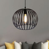 Industrial Metal Cage Ceiling Light Pendant 12/14 Wide Satin Black Finish For Living Room
