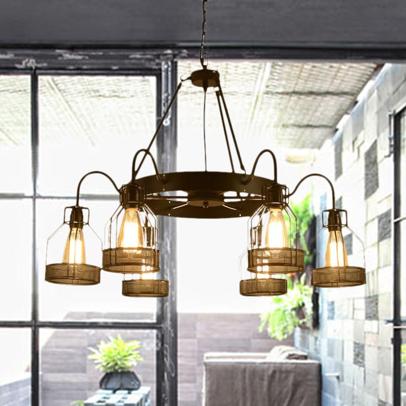 Farmhouse Black Metal Chandelier Light Fixture - 6/8 Heads Bell Hanging Lamp With Cage Style Frame
